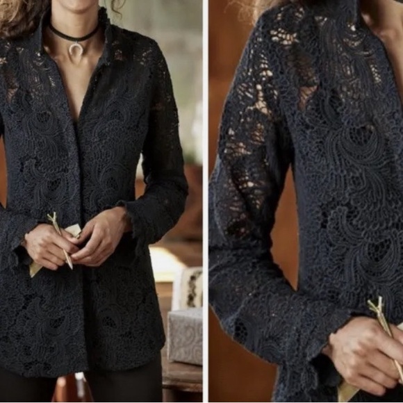 SOFT SURROUNDING LACE CROCHET TOP BLOUSE WOMEN SIZE S BLACK TWO PIECES - Picture 10 of 11